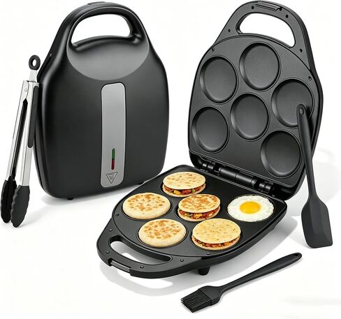1400W Electric Arepa Maker with Non-Stick Coating, Tostiarepa & Mini Pancakes Maker - Includes Brush, Spatula & Tongs in Kuwait