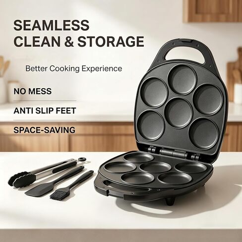 1400W Electric Arepa Maker with Non-Stick Coating, Tostiarepa & Mini Pancakes Maker - Includes Brush, Spatula & Tongs in Kuwait