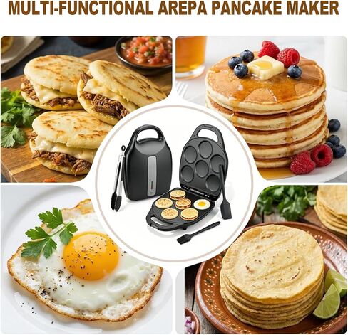 1400W Electric Arepa Maker with Non-Stick Coating, Tostiarepa & Mini Pancakes Maker - Includes Brush, Spatula & Tongs in Kuwait