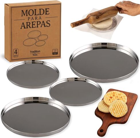 Stainless Steel Molde para Arepas with Gift Box – Premium Food Grade Material - Double Size (5.9" & 4.3") and Double Thickness (0.35" & 0.2") for Perfect Arepas Colombianas, Tortillas, Gorditas in Saudi Arabia