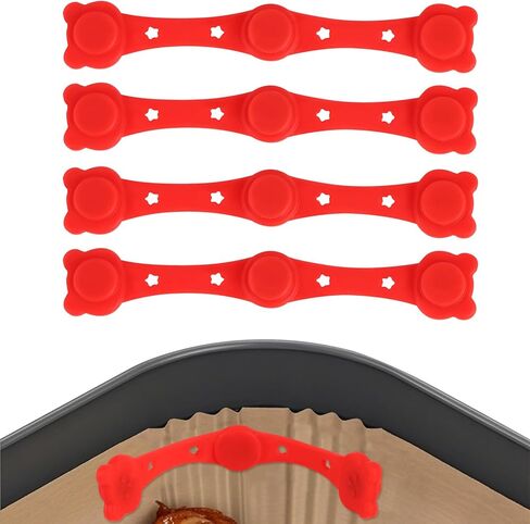 4pcs Silicone Clips for Air Fryer Magnets, Creative Integrated Design Baking Paper Holder Reusable Kitchen Accessories to Avoid Paper Burns (Red) in Kuwait