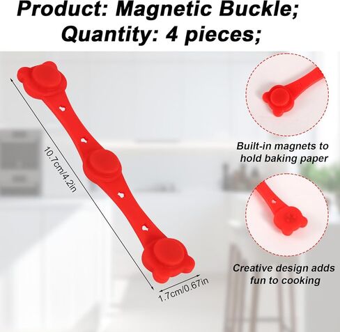 4pcs Silicone Clips for Air Fryer Magnets, Creative Integrated Design Baking Paper Holder Reusable Kitchen Accessories to Avoid Paper Burns (Red) in Kuwait