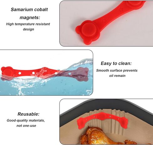 4pcs Silicone Clips for Air Fryer Magnets, Creative Integrated Design Baking Paper Holder Reusable Kitchen Accessories to Avoid Paper Burns (Red) in Kuwait