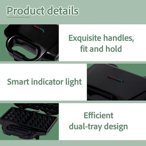 2-Slice Waffle Maker with Non-Stick Plates, Compact Mini Waffle Iron for Quick Homemade Waffles — Easy-Clean Small Kitchen Appliance, 700 W, Black in Saudi Arabia