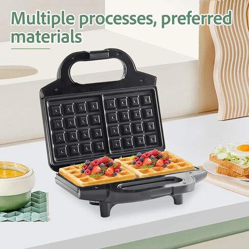 2-Slice Waffle Maker with Non-Stick Plates, Compact Mini Waffle Iron for Quick Homemade Waffles — Easy-Clean Small Kitchen Appliance, 700 W, Black in Kuwait
