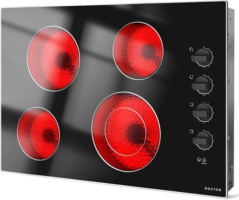 Noxton 110v Electric Cooktop 2 Burners, Plug in Electric Stove 12 Inch, Built-in or Above the Counter Use, 9 Power Level, Knob Control Ceramic Stovetop, Great for the Elderly in Saudi Arabia