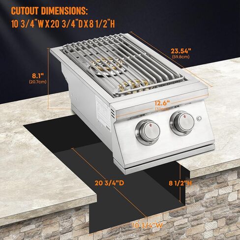 Hygrill 24,000BTU موقد غاز البروبان السائل مزدوج الجانب، مدمج في شعلات جانبية مزدوجة للشواء للمطبخ في الهواء الطلق، جزيرة شواء خارجية in Kuwait