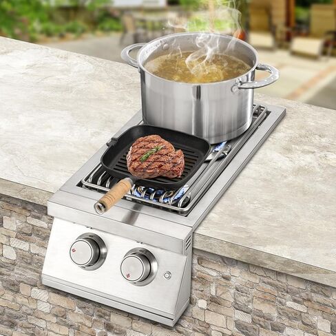 Hygrill 24,000BTU موقد غاز البروبان السائل مزدوج الجانب، مدمج في شعلات جانبية مزدوجة للشواء للمطبخ في الهواء الطلق، جزيرة شواء خارجية in Kuwait