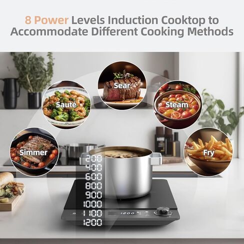 Induction Cooktop,Zopehan Single Portable Induction Cooker Countertop Burner For Cooking,8 Power Levels&8 Temp Setting,3-Hour Timer Child Safety Lock in Kuwait