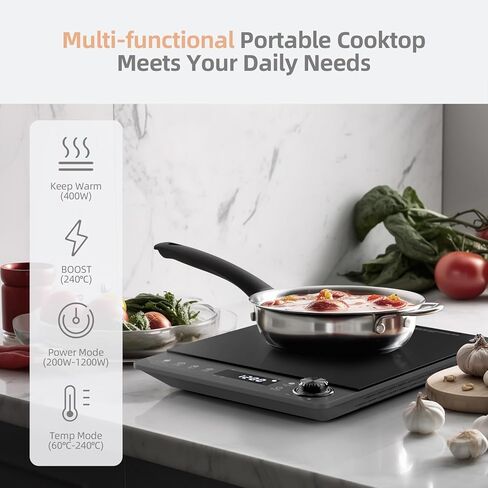 Induction Cooktop,Zopehan Single Portable Induction Cooker Countertop Burner For Cooking,8 Power Levels&8 Temp Setting,3-Hour Timer Child Safety Lock in Kuwait