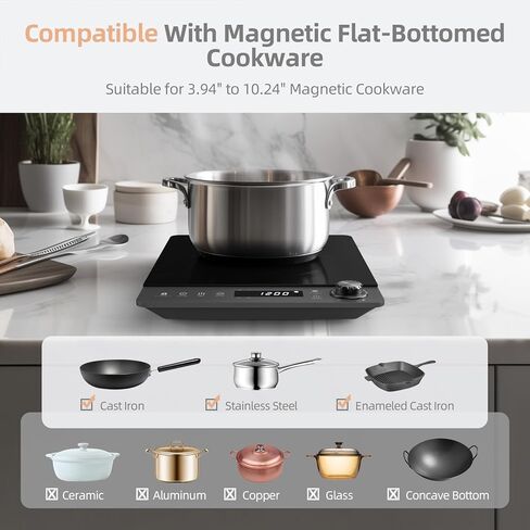 Induction Cooktop,Zopehan Single Portable Induction Cooker Countertop Burner For Cooking,8 Power Levels&8 Temp Setting,3-Hour Timer Child Safety Lock in Kuwait