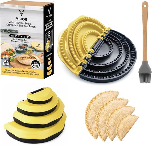 Tortilla Sealer Crimper Press - 4pcs Quesadilla Maker for 10"+8"+6"+4" Flour Tortillas | Make Sealed Taco,Quesadilla,Empanada, Sandwich,BPA-Free Dishwasher Safe (Black Yellow)10 inch in Kuwait