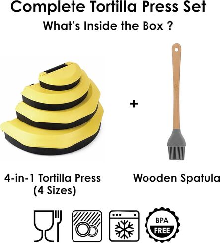 Tortilla Sealer Crimper Press - 4pcs Quesadilla Maker for 10"+8"+6"+4" Flour Tortillas | Make Sealed Taco,Quesadilla,Empanada, Sandwich,BPA-Free Dishwasher Safe (Black Yellow)10 inch in Kuwait