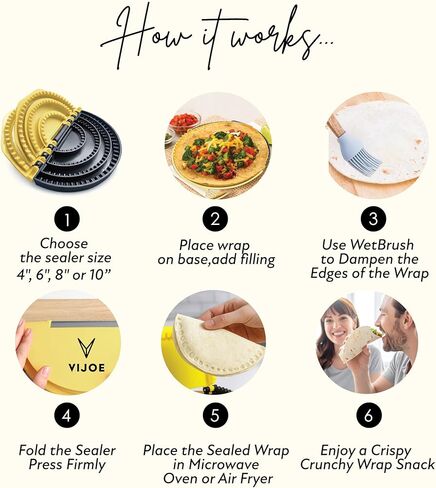 Tortilla Sealer Crimper Press - 4pcs Quesadilla Maker for 10"+8"+6"+4" Flour Tortillas | Make Sealed Taco,Quesadilla,Empanada, Sandwich,BPA-Free Dishwasher Safe (Black Yellow)10 inch in Kuwait
