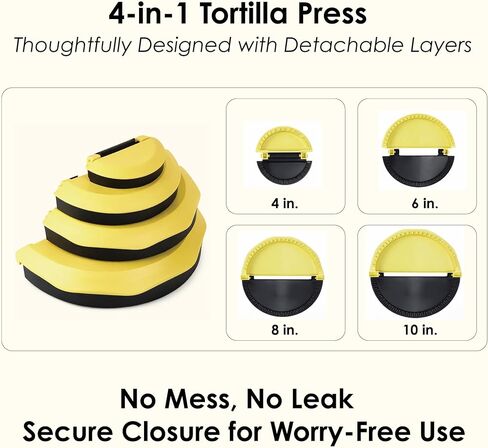 Tortilla Sealer Crimper Press - 4pcs Quesadilla Maker for 10"+8"+6"+4" Flour Tortillas | Make Sealed Taco,Quesadilla,Empanada, Sandwich,BPA-Free Dishwasher Safe (Black Yellow)10 inch in Kuwait