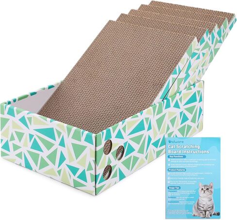 Cat Scratch Pad with Box, 5 Packs in 1 Cat Scratcher Board for Indoor Cats, Reversible Heavy-Duty Corrugated Scratching Board for Cats, Medium and Small Cats, Furniture Protection in Kuwait