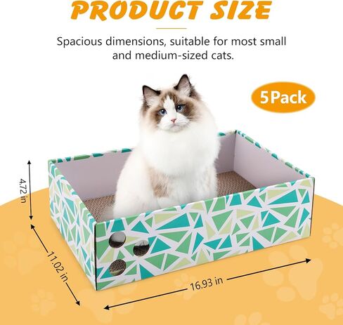 Cat Scratch Pad with Box, 5 Packs in 1 Cat Scratcher Board for Indoor Cats, Reversible Heavy-Duty Corrugated Scratching Board for Cats, Medium and Small Cats, Furniture Protection in Kuwait