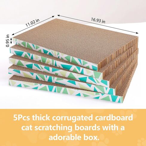 Cat Scratch Pad with Box, 5 Packs in 1 Cat Scratcher Board for Indoor Cats, Reversible Heavy-Duty Corrugated Scratching Board for Cats, Medium and Small Cats, Furniture Protection in Kuwait