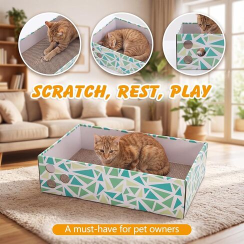 Cat Scratch Pad with Box, 5 Packs in 1 Cat Scratcher Board for Indoor Cats, Reversible Heavy-Duty Corrugated Scratching Board for Cats, Medium and Small Cats, Furniture Protection in Kuwait