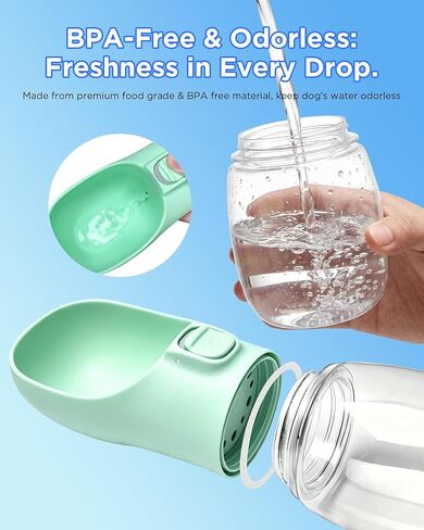 Portable Dog Water Bottle, Leak-Proof Pet Water Dispenser with Water-Saving Reflow, One-Hand Operation & Dishwasher Safe Travel Bottle for Walking, Hiking & Travel, Green in Saudi Arabia