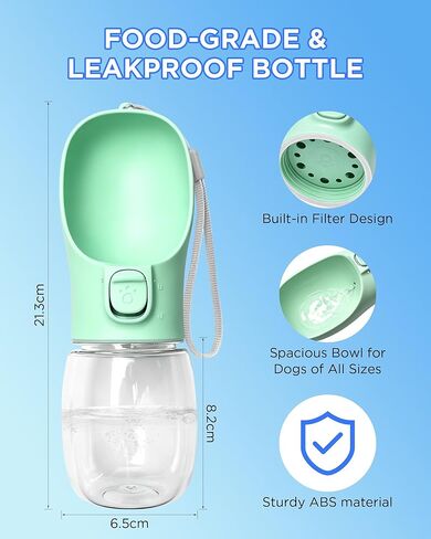 Portable Dog Water Bottle, Leak-Proof Pet Water Dispenser with Water-Saving Reflow, One-Hand Operation & Dishwasher Safe Travel Bottle for Walking, Hiking & Travel, Green in Saudi Arabia