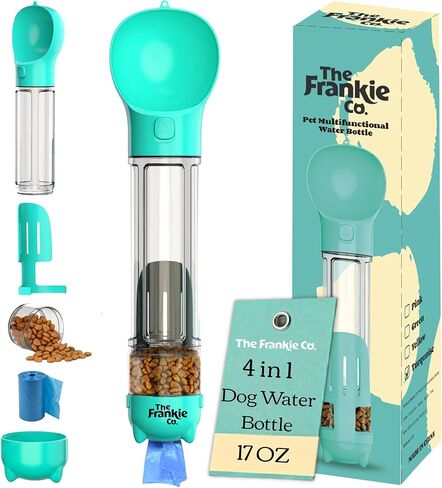 4 in 1 Dog Water Bottle, Leakproof Pet Water Dispenser with Bowl, Poop Bag Holder & Shovel, Dog Travel Accessories for Dogs and Cats, 10oz in Kuwait