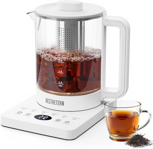 Electric Tea Kettle with Infuser, 1.5L Glass Water Boiler with Temperature Control, 24H Keep Warm & Auto Shut-Off, White in Kuwait
