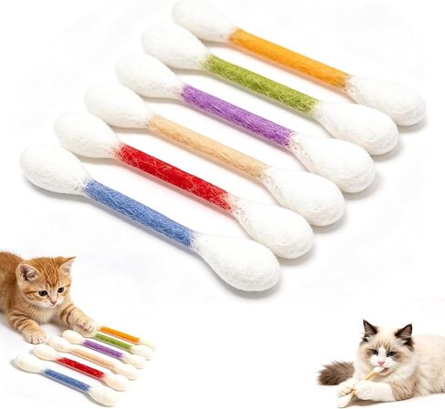 Giant Q Tip Cat Toy, Cotton Swabs Cat Toys with Catnip, 6 Pk Giant Cat Qtip Toy Chew Sticks for Boredom Durable Dental Teething Ropes, Big Interactive Felt Kitty Kicker Toy (Beige) in Kuwait