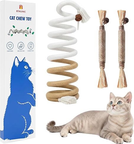 3-Pack Cat Chew Toys, Silvervine Sticks and Cat Chew Rope, Dental Care for Bored Indoor Cats, Interactive Toys with Refillable Catnip for Kittens Teeth Cleaning in Kuwait