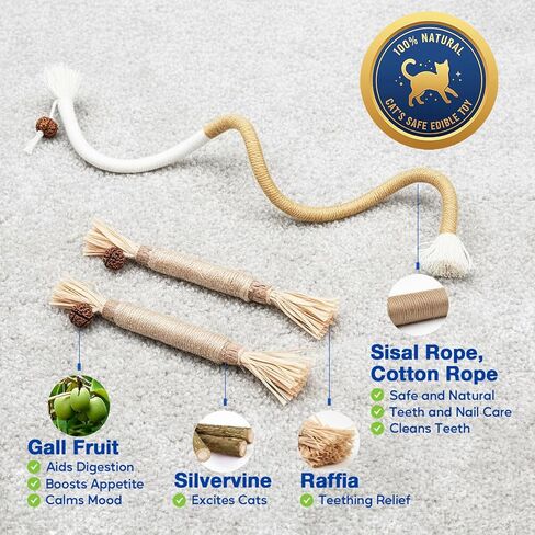 3-Pack Cat Chew Toys, Silvervine Sticks and Cat Chew Rope, Dental Care for Bored Indoor Cats, Interactive Toys with Refillable Catnip for Kittens Teeth Cleaning in Kuwait