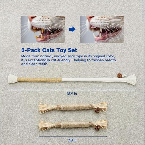 3-Pack Cat Chew Toys, Silvervine Sticks and Cat Chew Rope, Dental Care for Bored Indoor Cats, Interactive Toys with Refillable Catnip for Kittens Teeth Cleaning in Kuwait