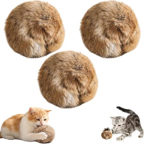 3pcs Rabbit Fur Ball Cat Toy, Soft Fur Fluffy Catnip Toy Ball, Fluffy Catnip Toy Ball, Washable, Chasing Fun, Kickball and Games, Suitable for Indoor Sports in Kuwait