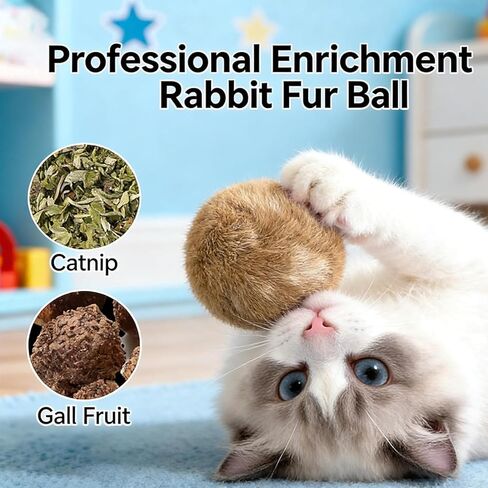 3pcs Rabbit Fur Ball Cat Toy, Soft Fur Fluffy Catnip Toy Ball, Fluffy Catnip Toy Ball, Washable, Chasing Fun, Kickball and Games, Suitable for Indoor Sports in Kuwait