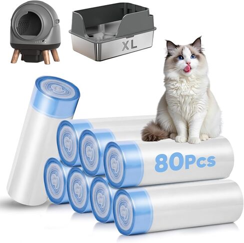 80 Count Jumbo Cat Litter Box Liners, Cat Litter Liners for Automatic Litter Box, 10-15 Gallon Heavy Duty Cat Litter Bags with Drawstrings, 37" x 18.11" in Kuwait