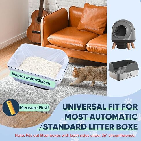 80 Count Jumbo Cat Litter Box Liners, Cat Litter Liners for Automatic Litter Box, 10-15 Gallon Heavy Duty Cat Litter Bags with Drawstrings, 37" x 18.11" in Kuwait