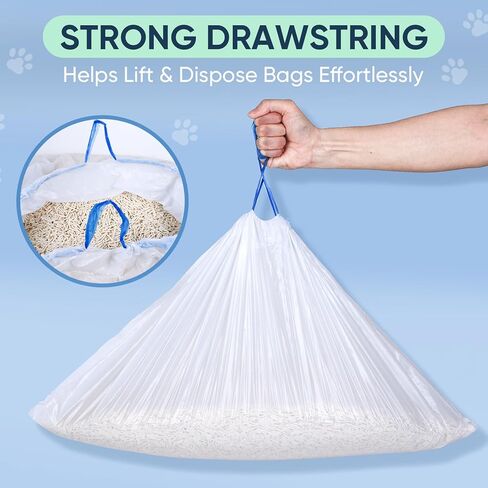 80 Count Jumbo Cat Litter Box Liners, Cat Litter Liners for Automatic Litter Box, 10-15 Gallon Heavy Duty Cat Litter Bags with Drawstrings, 37" x 18.11" in Kuwait