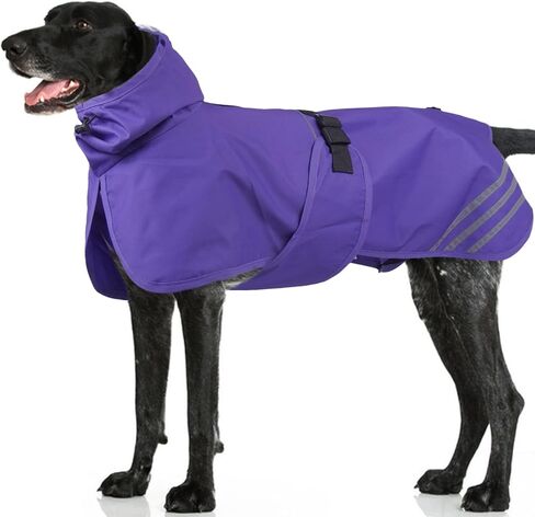 IECOii Waterproof Dog Raincoat with Reflective Strips - Adjustable Dog Rain Jacket for Small Medium Large and Giant Dogs, Windproof Pet Rain Coat with Hood for Outdoor Walking, Hiking, Purple in Kuwait