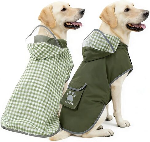 MAMORE Waterproof Dog Raincoat Reversible,Adjustable Dog Rain Coats,Lightweight Pet Poncho Hoodie with Reflective Strip for Small Medium Large Dogs (Army Green, Small(9-13lb)) in Kuwait