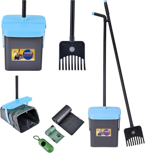 Geyecete Dog Pooper Scooper Pooper Scooper للكلاب - أداة تنظيف خارجية بمقبض طويل مع 35 موزعًا لأكياس النفايات - مجموعة التقاط نفايات الحيوانات الأليفة المحمولة in Kuwait