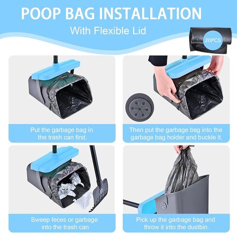Geyecete Dog Pooper Scooper Pooper Scooper للكلاب - أداة تنظيف خارجية بمقبض طويل مع 35 موزعًا لأكياس النفايات - مجموعة التقاط نفايات الحيوانات الأليفة المحمولة in Kuwait