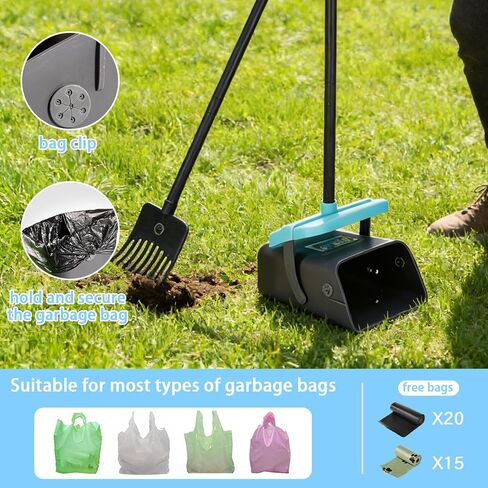 Geyecete Dog Pooper Scooper Pooper Scooper للكلاب - أداة تنظيف خارجية بمقبض طويل مع 35 موزعًا لأكياس النفايات - مجموعة التقاط نفايات الحيوانات الأليفة المحمولة in Kuwait