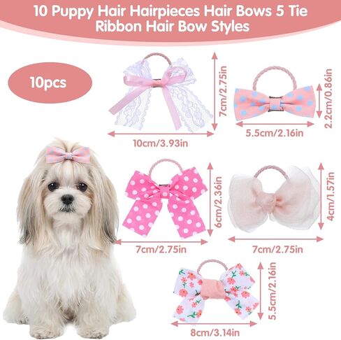 Mabor 10PCS Pink Dog Bows for Ears, Puppy Hair Bows with Elastic Rubber Bands, Cute Bowknot Pet Hair Accessories for Small Dogs Cats in Kuwait
