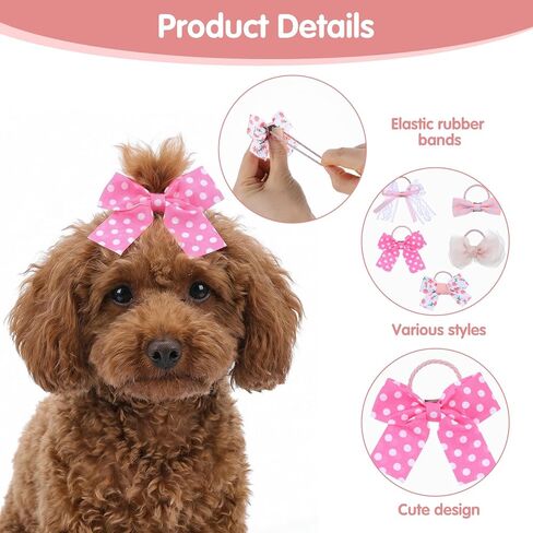 Mabor 10PCS Pink Dog Bows for Ears, Puppy Hair Bows with Elastic Rubber Bands, Cute Bowknot Pet Hair Accessories for Small Dogs Cats in Kuwait