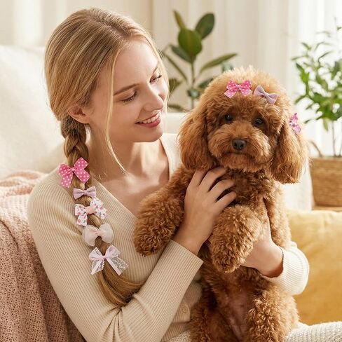Mabor 10PCS Pink Dog Bows for Ears, Puppy Hair Bows with Elastic Rubber Bands, Cute Bowknot Pet Hair Accessories for Small Dogs Cats in Kuwait