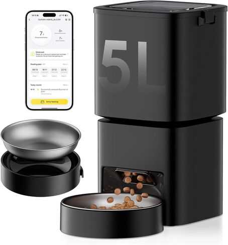 Automatic Cat Feeder, 5G WiFi APP Control Automatic Pet Feeder, 5L Cat Dry Food Dispenser with Remote Feeding,10 Meals Programmable 1-15 Portion Control Auto Dog Feeders for Cats,Puppy in Kuwait