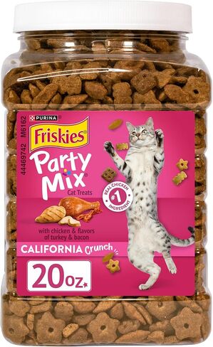 Purina Friskies Party Mix California Crunch with Chicken and Flavors of Turkey and Bacon Cat Treats - 20 oz Canister in Kuwait