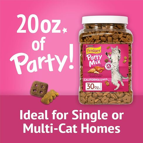 Purina Friskies Party Mix California Crunch with Chicken and Flavors of Turkey and Bacon Cat Treats - 20 oz Canister in Kuwait