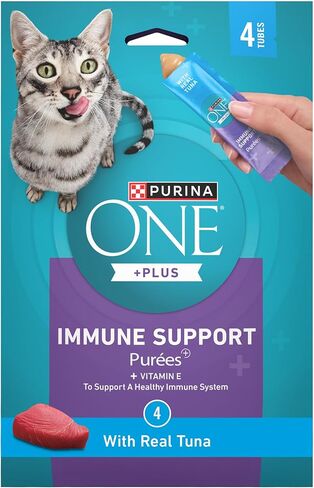 Purina ONE Plus Immune Support Purees with Real Tuna Lickable Cat Treats - 1.4 oz (Pack of 4) in Kuwait