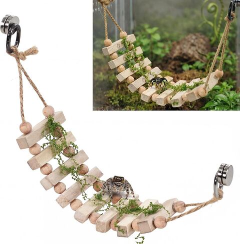 Jumping Spider Enclosure Accessories Magnetic Jumping Spider Rope Bridge with Artificial Moss Handmade Rectangular Solid Wood Suspension Bridge (Natural Wood Color) in Kuwait