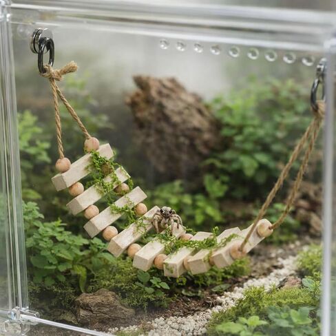 Jumping Spider Enclosure Accessories Magnetic Jumping Spider Rope Bridge with Artificial Moss Handmade Rectangular Solid Wood Suspension Bridge (Natural Wood Color) in Kuwait